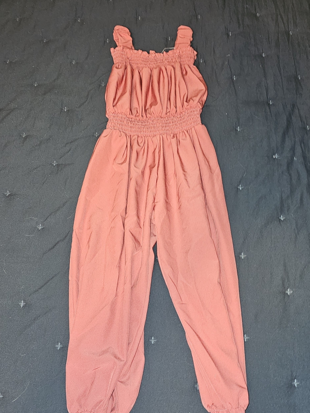 Girls Coral Smocked One-Piece Jumpsuit